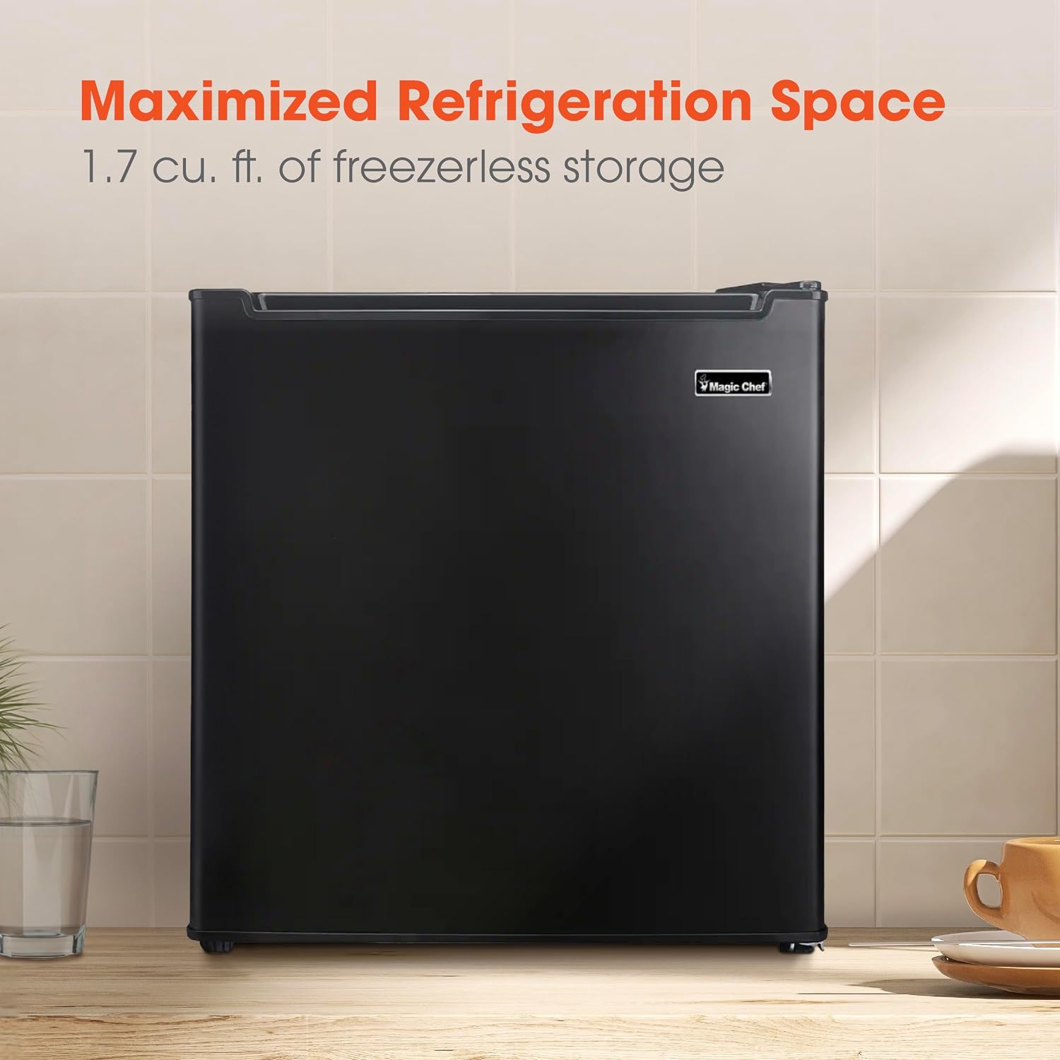 Magic Chef 1.7-cu. ft. Mini Fridge in Black, Small Compact All Refrigerator with No Freezer for Bedroom, Apartment, Dorm Room, Office