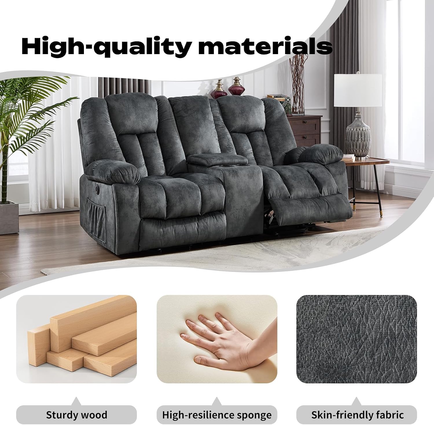 CANMOV Power Lift Loveseat for Elderly, Power Lift Recliner Sofa for Living Room, Electric Reclining Loveseat with Storage Console, Hidden Cup Holders, 2 Seat, Grey