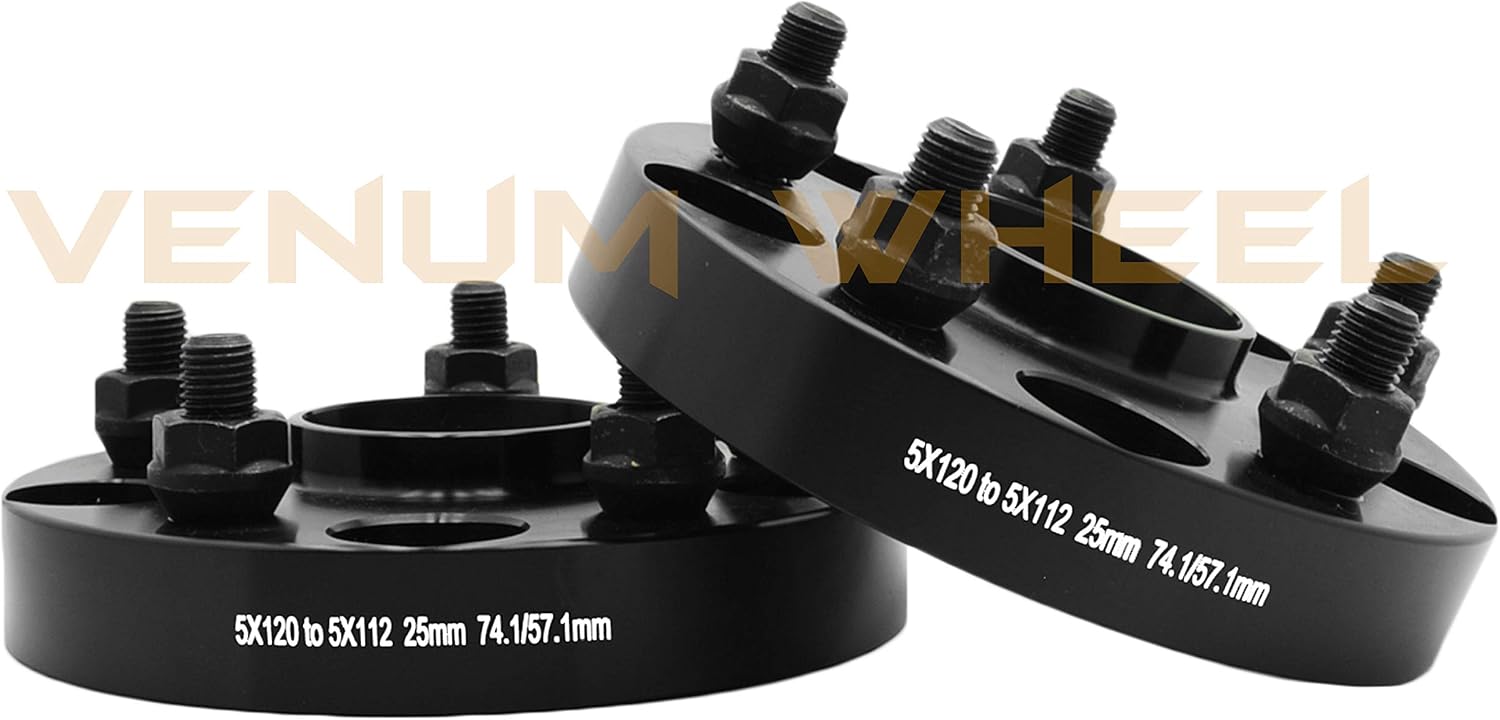 Full Set Of 5x120 to 5x112 Black Bolt On Hub Centric Conversion Adapters 1' (25mm) Thickness 72.56/74.1 Hub Bore To 57.1 Wheel Bore 5x120 Compatible With Audi Wheels 5x112 57.1