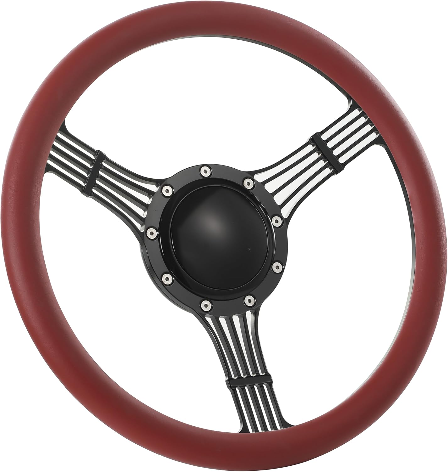 14'' Billet Banjo Half Wrap Steering Wheel with 9 Bolts 2'' Dish and Horn Button(Burgundy)