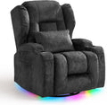 TUNYI Power Recliner Chair - Velvet Home Theater Seating Glider Reclining Sofa with Massage & Heat Swivel Rocker Recliner Chair for Living Room with LED Light/USB Port/Lumbar Pillow (VelGrey)
