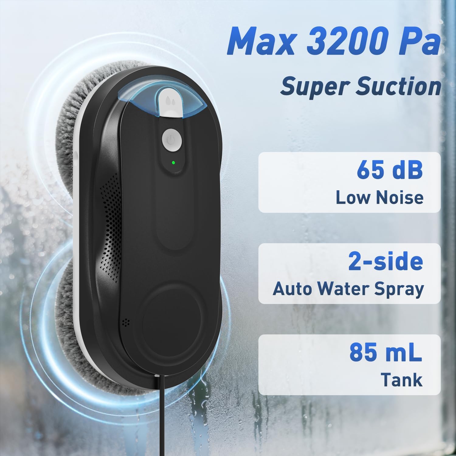 KKI Window Cleaning Robot, Automatic Window Cleaner Robot, Dual Spray, Max 3200Pa, AI Path Planning & Edge Detection, Remote Control for High-Rise Windows, Glass,Door,10xCloths, X3