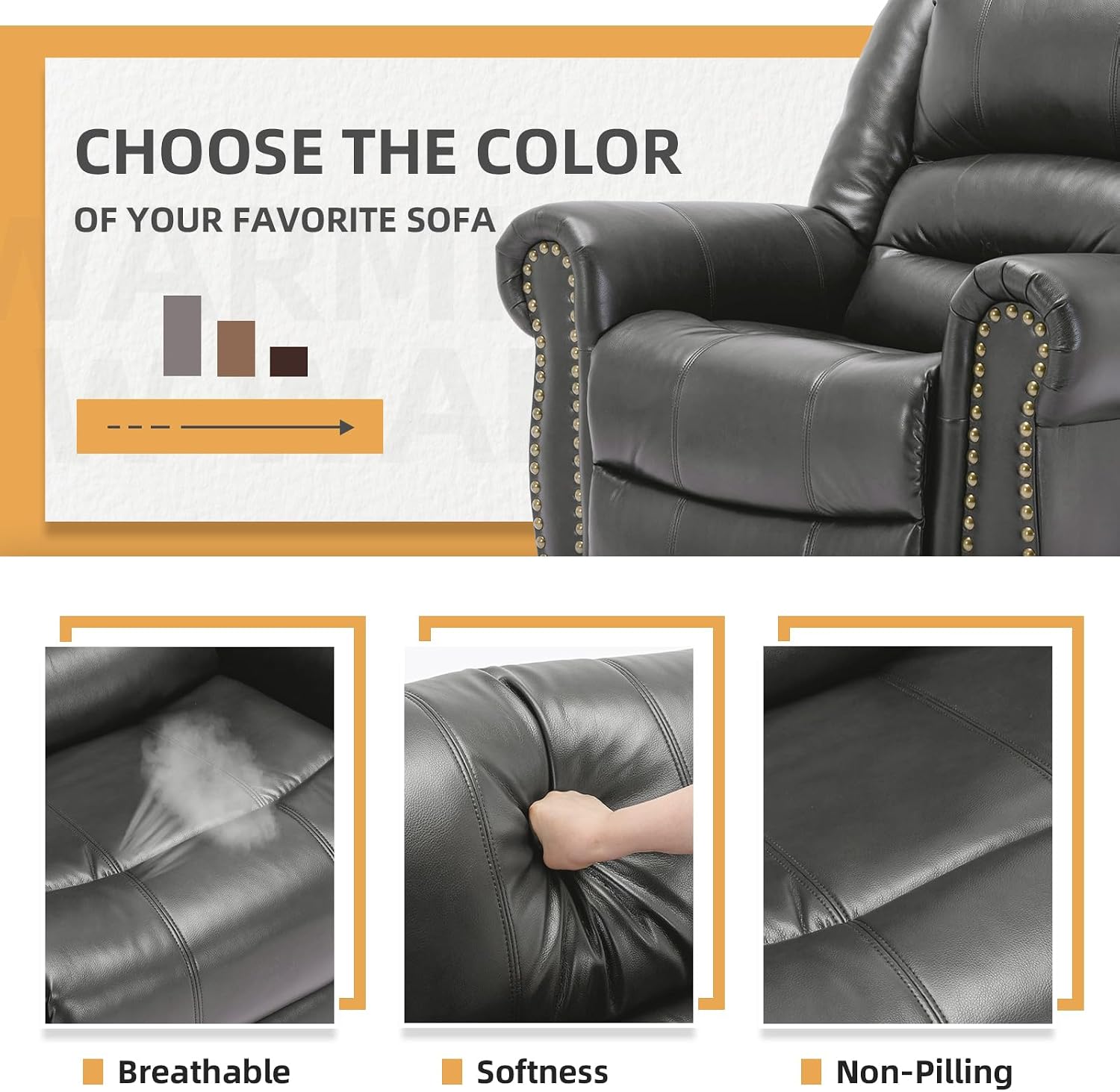 Manual Massage Recliner with Heating Function, 360° Swivel Glider Rocking Recliner Chair for Living Room, Ergonomic Single Sofa Chair with Remote Control/USB Ports/Side Pockets(Gray)