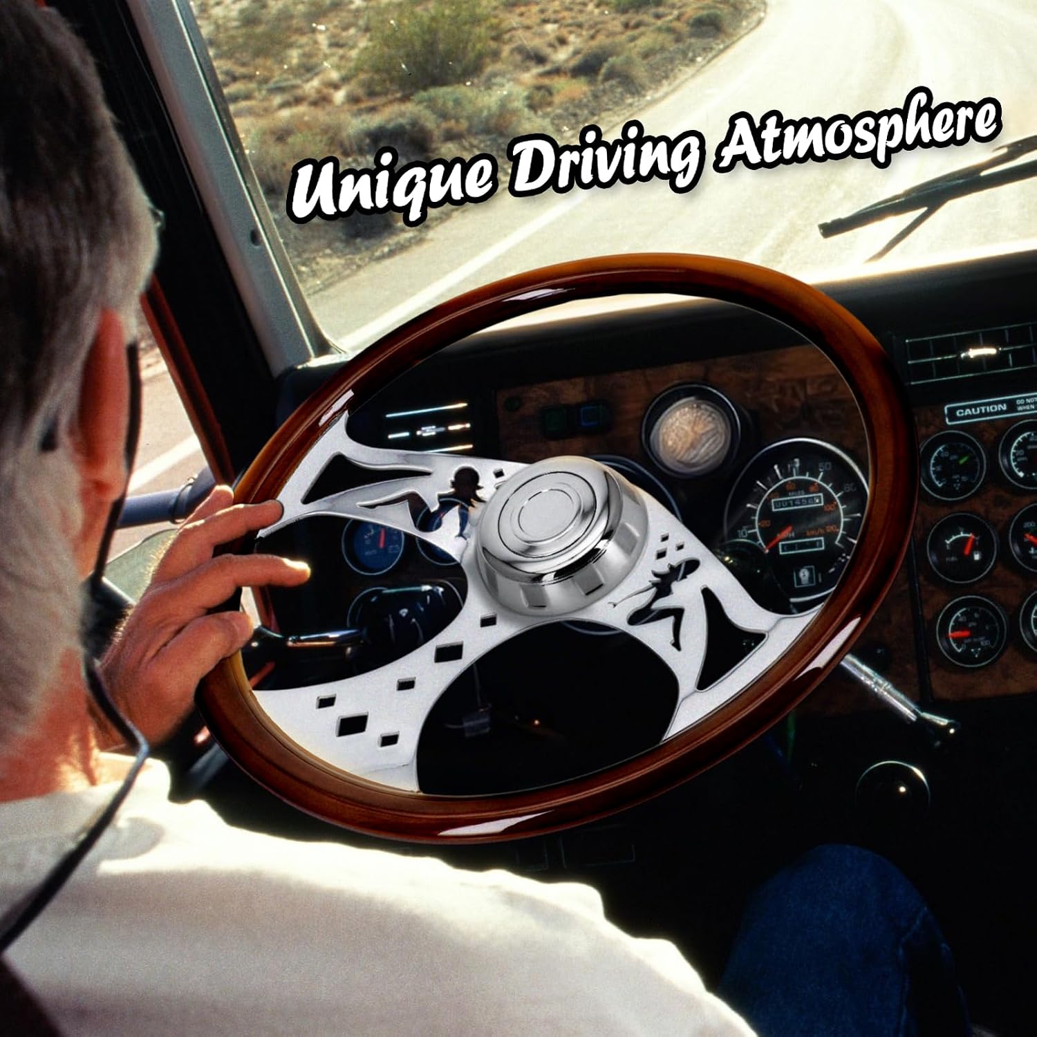 Sorghum 18' Solid Wood Steering Wheel - 3 Spokes Aluminum Chrome Classic Steering Wheel with Horn Button for Trucks Compatible with Mack Kenworth Peterbilt Volvo Freightliner-Girl Pattern