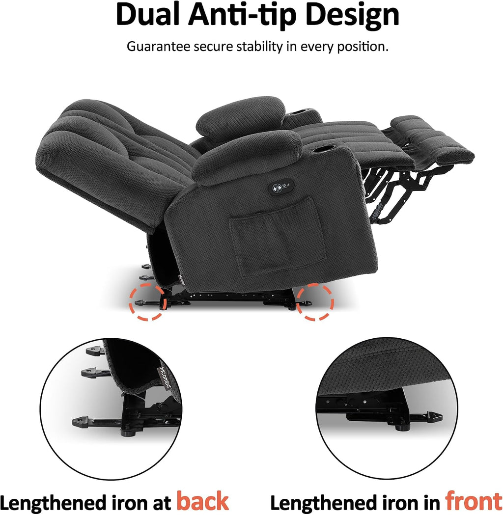 MCombo Zero Gravity 3 Seater Power Reclining Sofa with Console, Heat and Vibration Massage, Recliner Couch for Living Room, Fabric 6035SET (Grey, 3 Seater with Console)