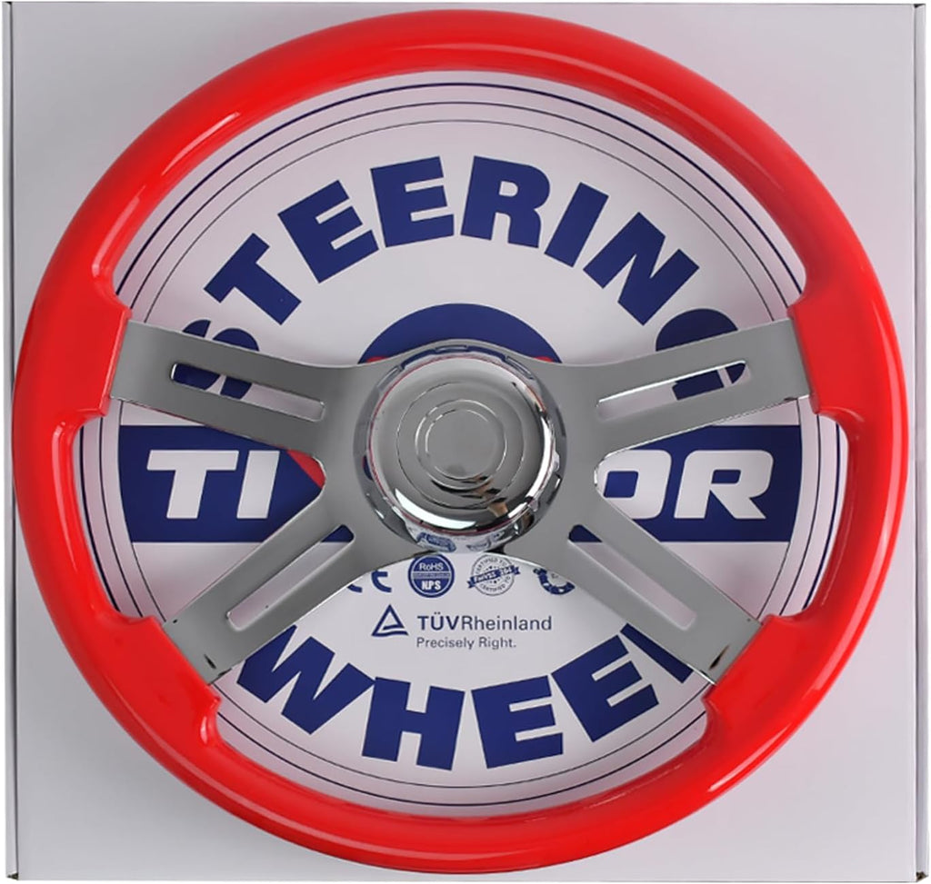 18' Walnut Wood Truck Steering Wheel 4 Spoke Aluminum Chrome Plated Steering Wheel for Semi-Trailers,Trucks for Kenworth t800 Accessories,Peterbilt,Volvo, Freightliner,Red（ABS）