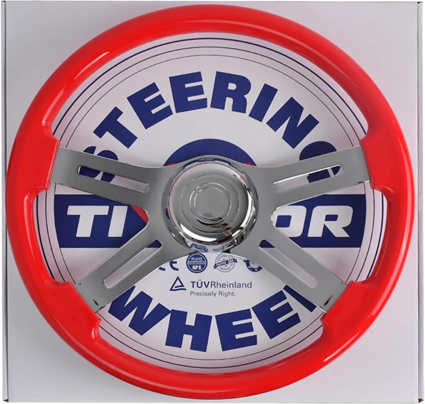 18' Walnut Wood Truck Steering Wheel 4 Spoke Aluminum Chrome Plated Steering Wheel for Semi-Trailers,Trucks for Kenworth t800 Accessories,Peterbilt,Volvo, Freightliner,Red（ABS）