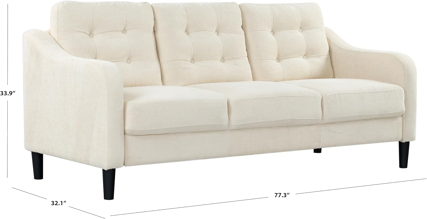 SAFAVIEH Couture Furniture Collection Nathaniel Cream Tufted 3-Seater Sofa