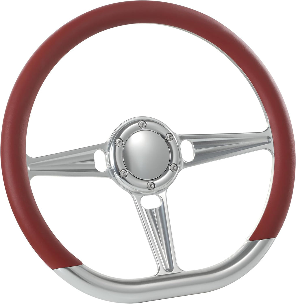 14' Satin Billet Steering Wheel with Half Wrap and Horn Button (Burgundy)