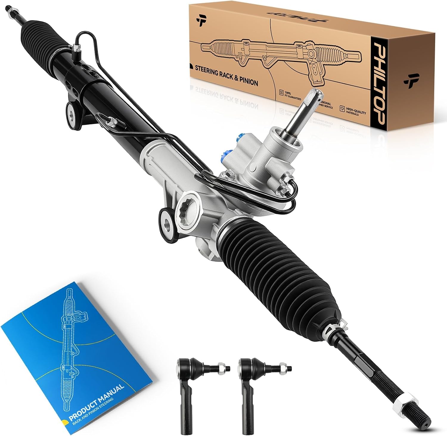 PHILTOP Hydraulic Power Steering Rack & Pinion Kit for 2005-2010 Dakota, Raider, with Outer Tie Rod Ends, Replace# 26-2143