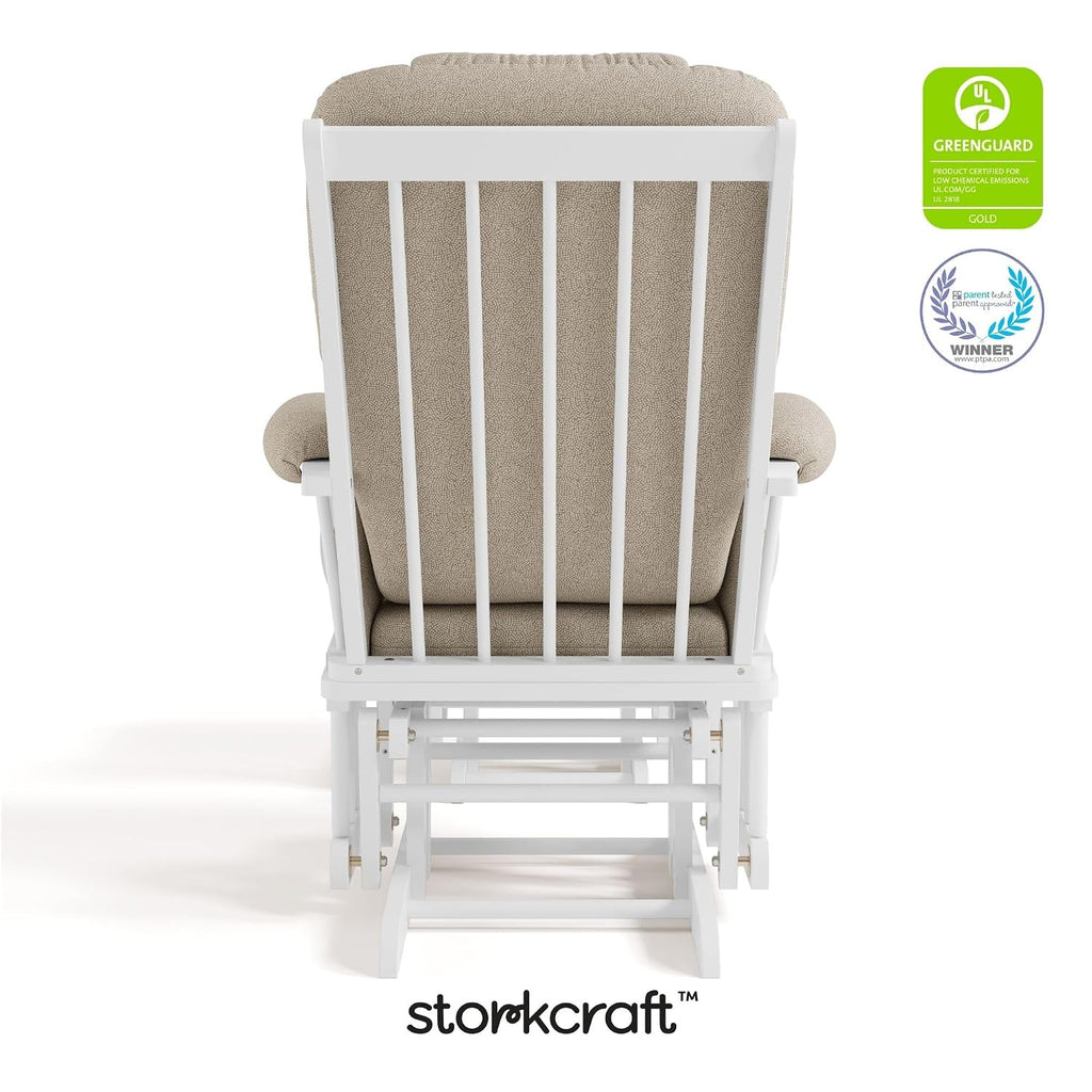 Storkcraft Tuscany Custom Glider and Ottoman with Free Lumbar Pillow (White/Taupe Swirl) - Cleanable Upholstered Comfort Rocking Nursery Chair with Ottoman