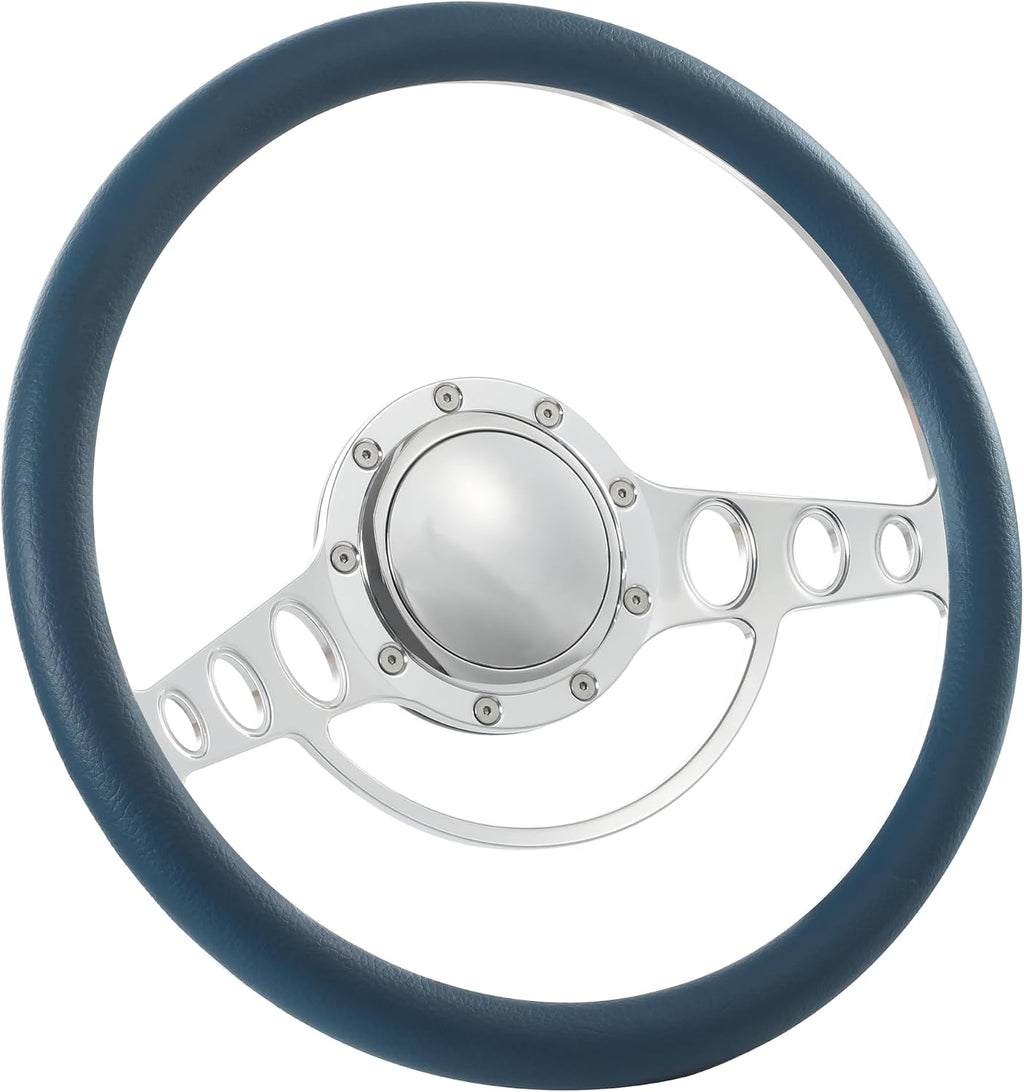 14'' Billet Half Wrap 9 Bolts Steering Wheel with 2'' Dish and Horn Button (Blue)