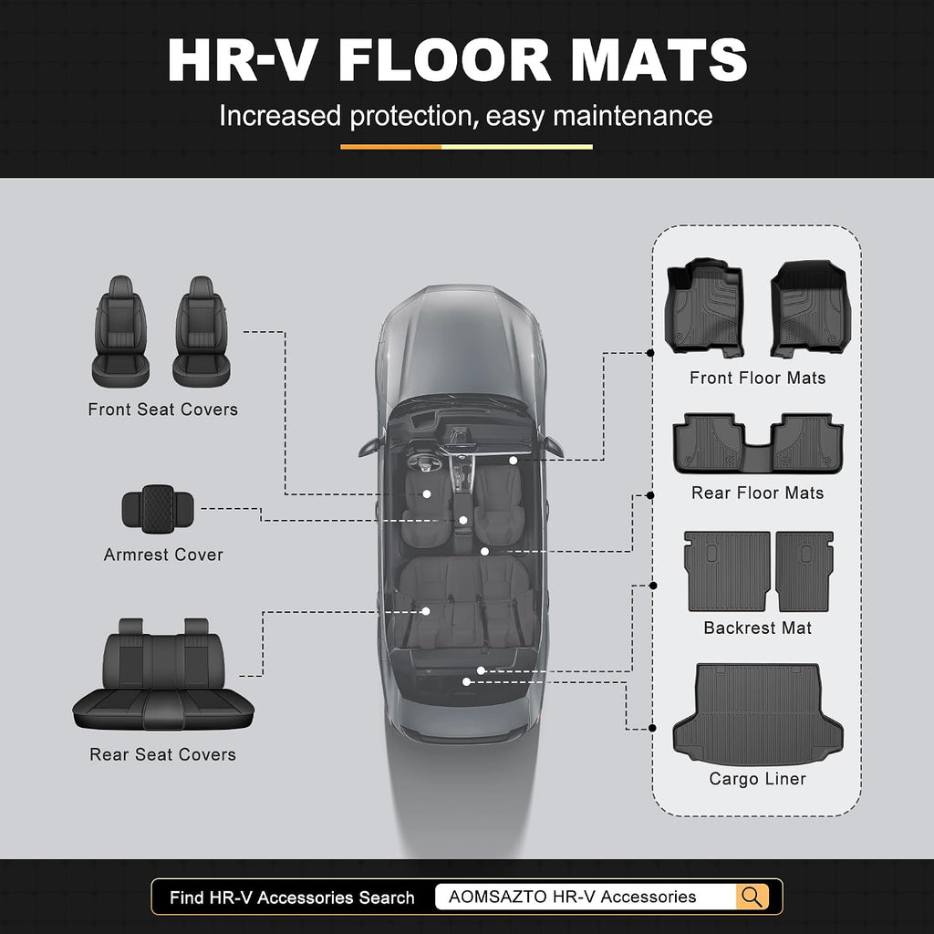 Floor Mats & Cargo Mat Fit for Honda HR-V 2023-2027 & Acura ADX 2025 2026 | All Weather Floor Mats Trunk Cargo Liner with Backrest Protectors Custom Fit for Honda HRV Sport/LX/EX-L
