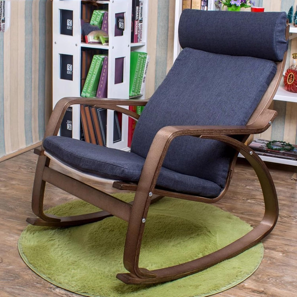 Rocking Chair Indoor, Glider Rocking Chair with High Backrest, Modern Accent Chair Nursery Chair with Wood Legs, Comfy Armchair Rocking Chairs for Living Room, Bedroom, Offices,Blue b