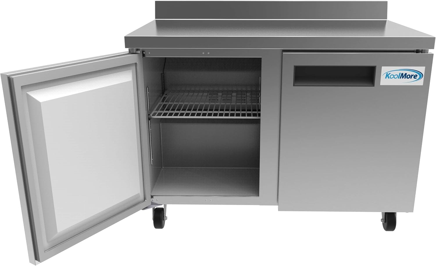 KoolMore 48' Stainless Steel 2 Door Worktop Commercial Refrigerator with 3 1/2 Backsplash - 12 cu.ft (RWT-2D-12C)
