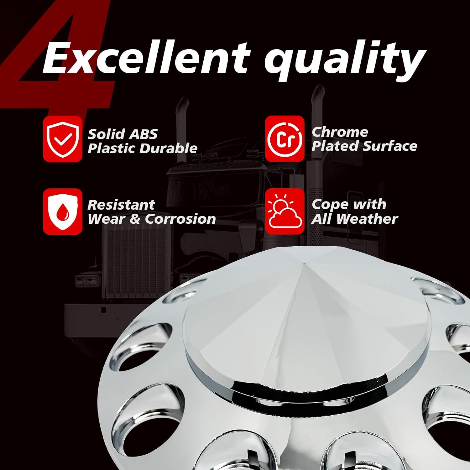 Semi Truck Complete Axle Cover Set Lug Nut Covers Wheel Covers Kit with 2 Front & 4 Rear, and 33mm Thread-on 10 Hole Removable Caps，ABS Chrome Plastic(Installation Tool Included).