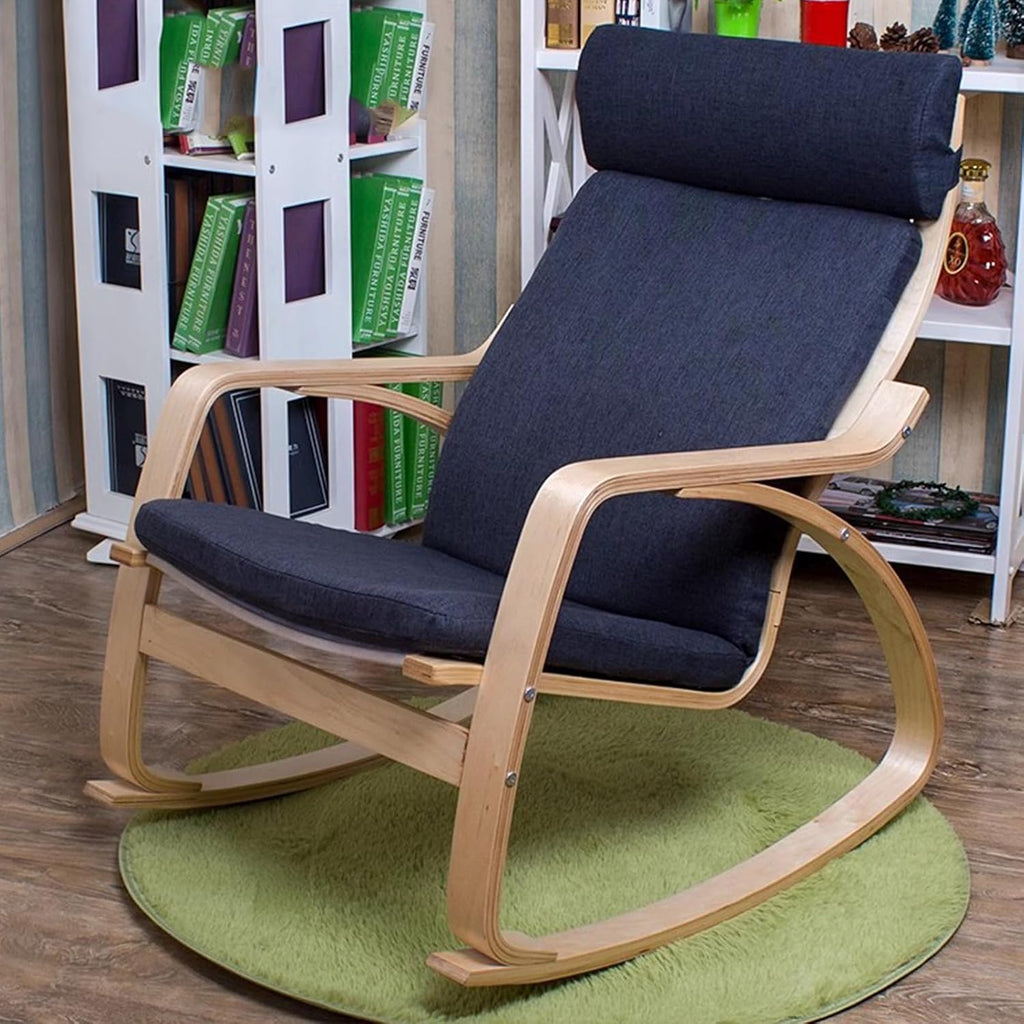 Rocking Chair Indoor, Glider Rocking Chair with High Backrest, Modern Accent Chair Nursery Chair with Wood Legs, Comfy Armchair Rocking Chairs for Living Room, Bedroom, Offices,Blue a