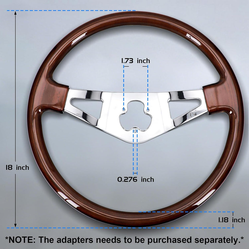 Sorghum 18' Solid Wood Steering Wheel - 2 Spokes Aluminum Chrome Classic Steering Wheel with Horn Button for Semi-Trailers Trucks Compatible with Mack Kenworth Peterbilt Volvo Freightliner
