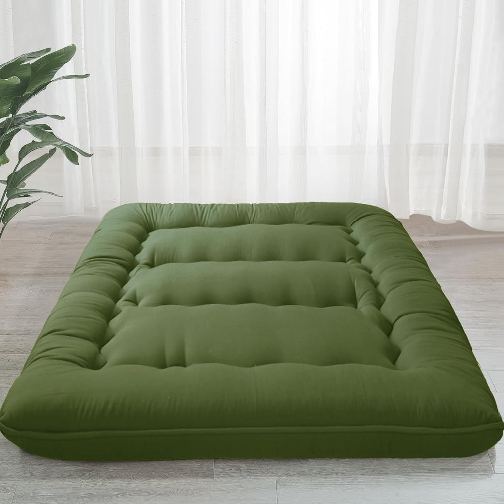 MAXYOYO 6' Extra Thick Japanese Floor Mattress Futon Mattress, Foldable Tatami Pad for Adults, Roll Up Floor Mat for Living Room Guest Room RV, Green, Full