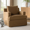 HULALA HOME Swivel Rocker Chair with Solid Wood Frame, Farmhouse Swivel Rocking Accent Chair with Washable Slipcover, Upholstered Barrel Armchair Down Blend Back and Seat Cushions, Golden