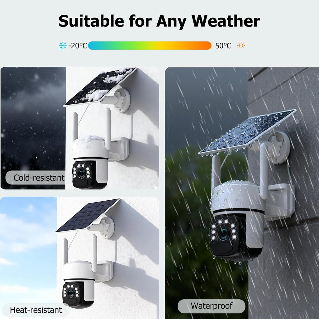 Solar Security Cameras Wireless Outdoor, 4 Cam-Kit, 4MP Home Security System with Color Night Vision, 2.4G & 5G WiFi, 360° Pan & Tilt, 32GB Local Storage, No Subscription, Motion Detection, Spotlight