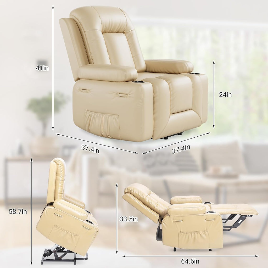 GarveeHome Recliner Chair, 360° Swivel Rocker Recliners with Heat & Massage, Soft Lazy Boy Recliner Chair with 2 Cup Holders and Side Pocket for Living Room Bedrooms and Nurseries (Beige, 22')