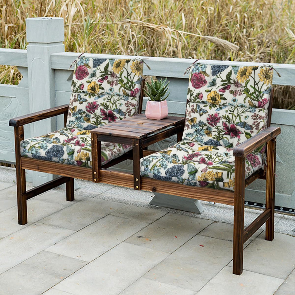 FUNHOME Outdoor High Back Chair Cushions Set of 2,Reversible Lawn Chair Cushion 44 x22 inch,Water Resistant Tufted Adirondack Chair Cushion,for Garden Rocking Chair,Patio Furniture(Butterfly Flower)