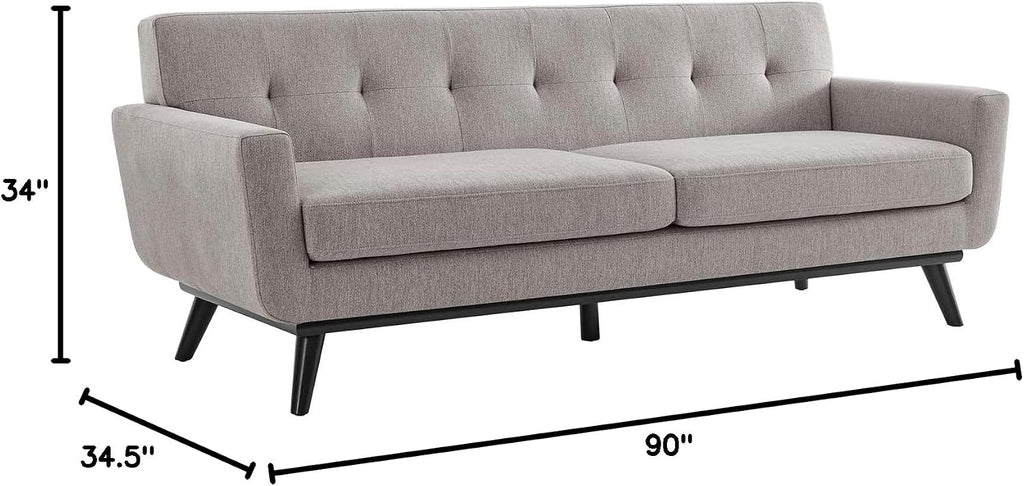 Modway Engage Mid-Century Modern Herringbone Fabric Sofa in Light Gray