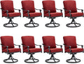 MELLCOM Patio Swivel Chair Set of 8, Heavy Duty Outdoor Dining Chairs with Thickened Cushions, Metal Patio Chairs Gentle Rocker for Outside, Garden Lawn & Porch, Backyard, Red