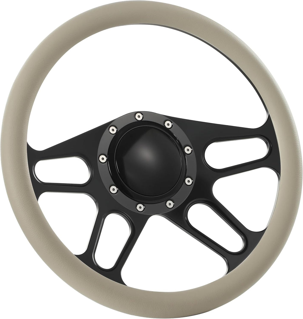 14'' Billet Half Wrap 9 Bolts Steering Wheel with 2'' Dish and Horn Button(Tan)
