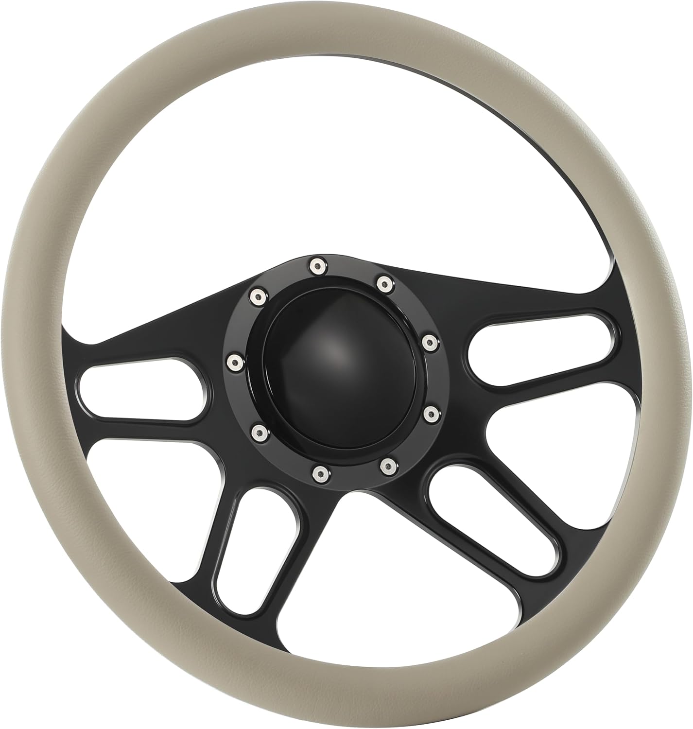 14'' Billet Half Wrap 9 Bolts Steering Wheel with 2'' Dish and Horn Button(Tan)