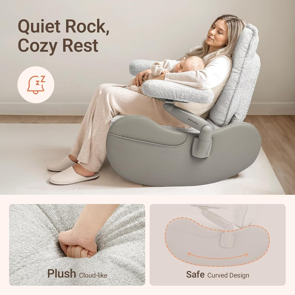 MAMAZING Lullabud Nursery Rocking Chair Glider with Ottoman for Breastfeeding, Upholstered Nursing Chair with Removable Cover Reading Chair for Bedroom, Living Room(Light Grey/Light Grey)