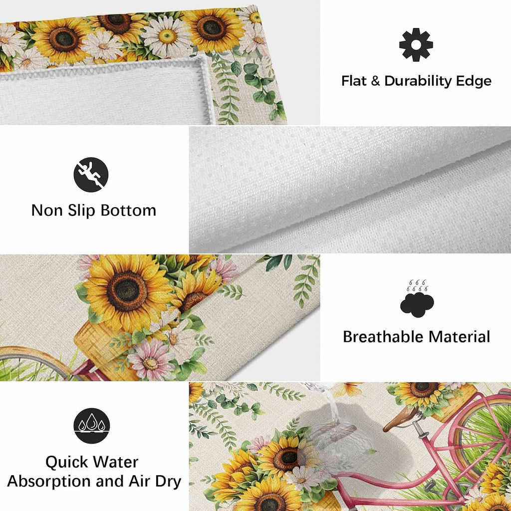 Spring Outdoor Rug for Patio/Deck/Porch, Non-Slip Large Area Rug 4 x 6 Ft, Bicycles Botanical Sunflowers Leaves Butterfly Indoor Outdoor Rugs Washable Area Rugs, Reversible Camping Rug Carpet Runner