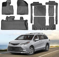 Floor Mats & Cargo Liner for 2021-2025 Toyota Sienna (Only for 8 Seats), All Weather TPE Floor Liners Custom Fit Sienna LE XLE Heavy Duty Car Mats 1st & 2nd & 3rd & Trunk Mat Accessories Black