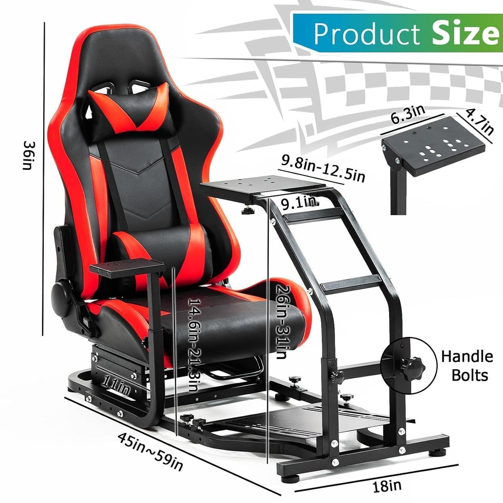 Steering Wheel Stand Racing Cockpit with Red Seat Unobstructed Design for Both Legs Fit for Logitech G29 G920 G923 G25, for Thrustmaster T300RS T80 T150 Adjustable No Steering Wheel, Handbrake, Pedals