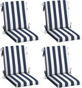 Arden 4-Pack Outdoor Patio Dining Chair Cushion, 20x44, Rain-Proof Seat Pad, Fade-Resistant Outdoor Cushion Sapphire Blue Cabana Stripe