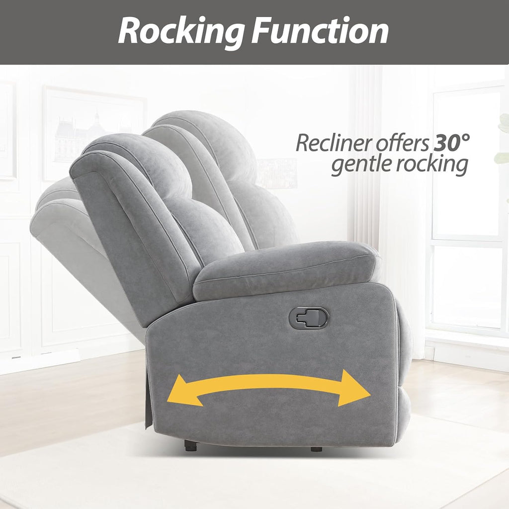 HAOMARKETS Rocker Recliner Chair Set of 2 for Adults, Manual Recliner Chair with Overstuffed Backrest and Armrests, Upholstered Rocking Reclining Sofa Chair for Living Room, Grey