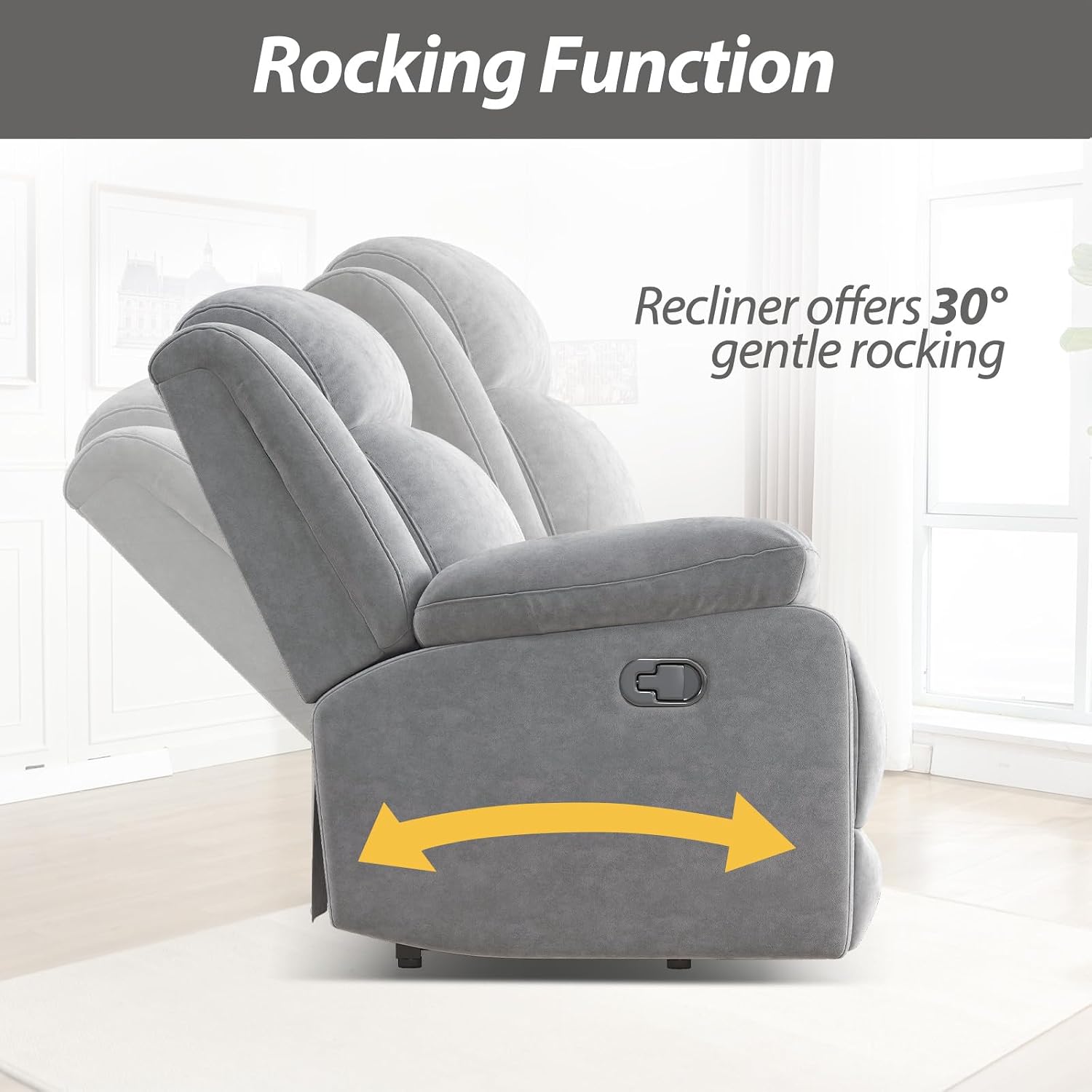 HAOMARKETS Rocker Recliner Chair for Adults, Manual Recliners with Overstuffed Backrest and Armrests, Upholstered Rocking Reclining Sofa Chair for Living Room, Grey