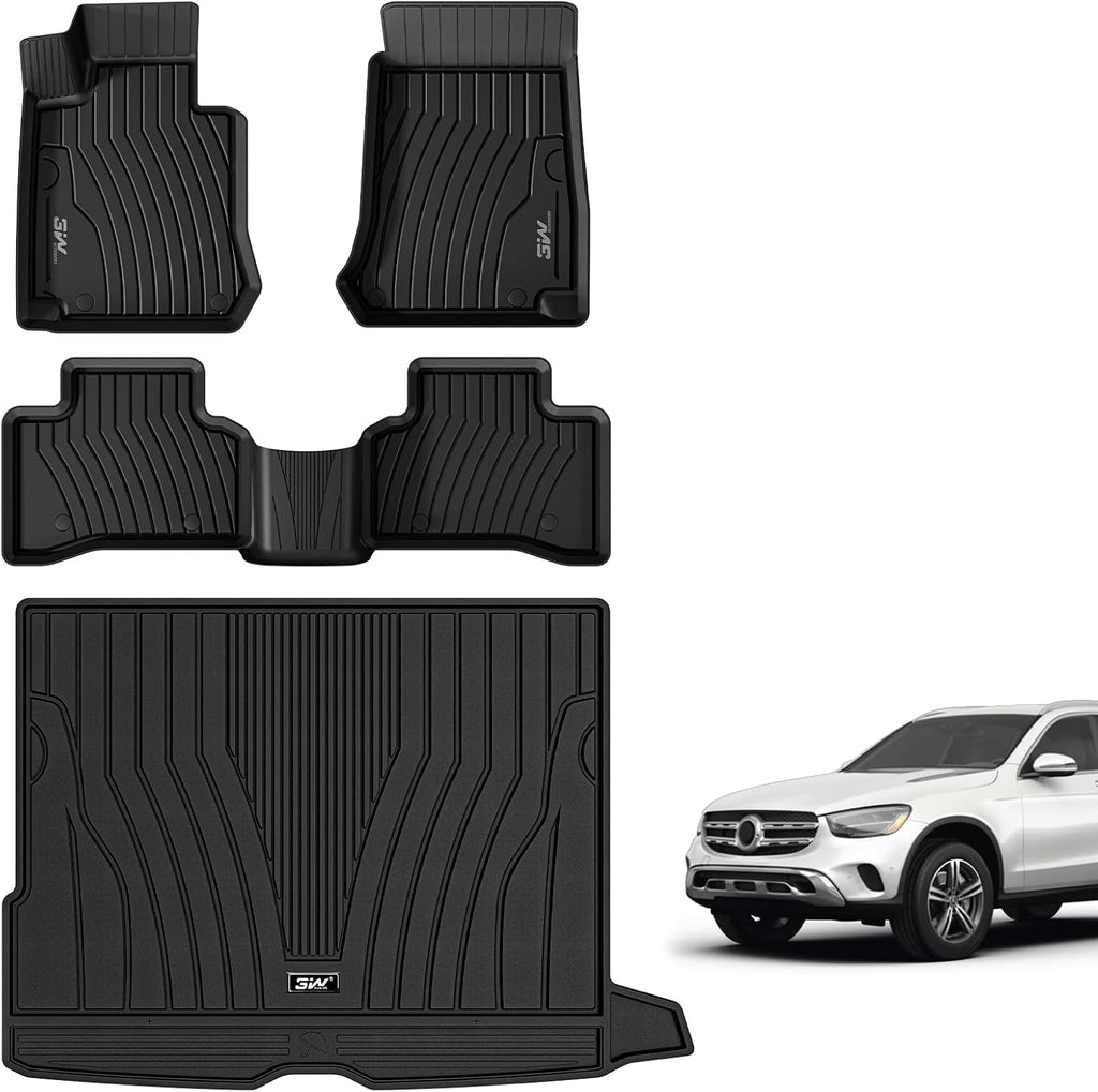 3W Floor Mats and Cargo Liner Compatible for Mercedes Benz GLC 2016-2022, TPE All Weather Custom Fit GLC300/GLC350e/GLC43 AMG/GLC63 AMG/GLC63 AMG S Car Mats and Trunk Liner(Not Fit Coupe)