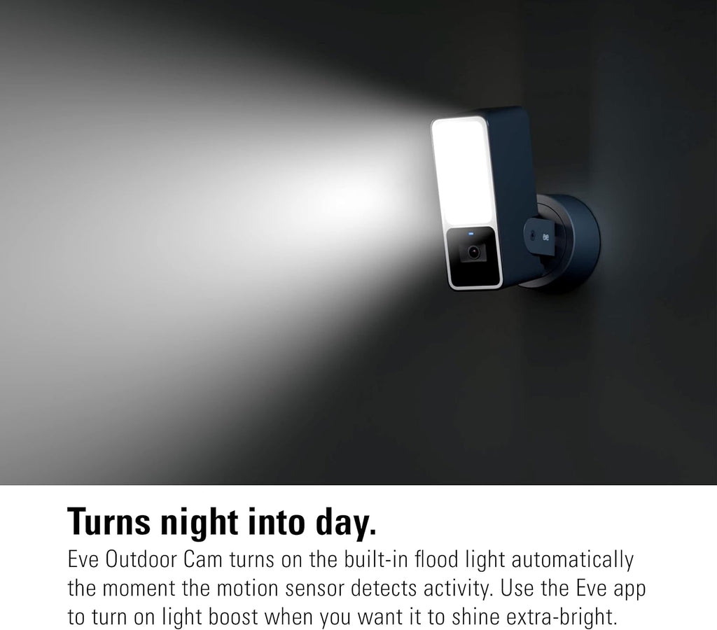 Eve Outdoor Cam (White Edition) – Secure floodlight Camera, (HomeKit Secure Video), 1080p, Night Vision, Wi-Fi (2.4 GHz), Motion Sensor, Two-Way Communication, Flexible & Easy Installation