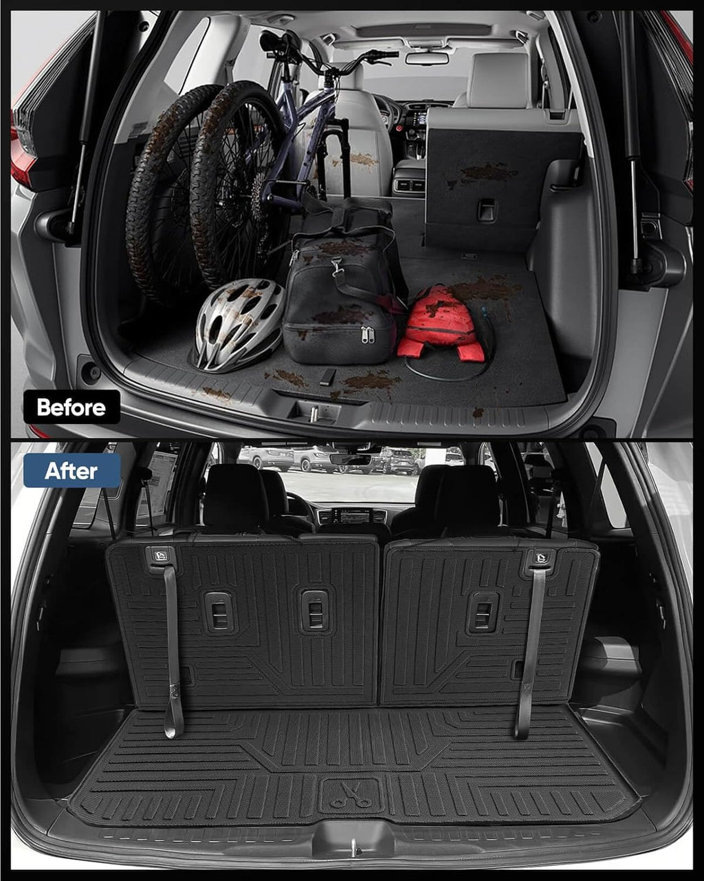 Car Floor Mats for Honda Pilot 2016-2022 8 Seats (No Elite Models), Accessories for Honda Pilot 2016-2022, All Weather Black Rubber Liners for Cars, Custom Fit Trunk Mat Back Seat Cover, 4PCS