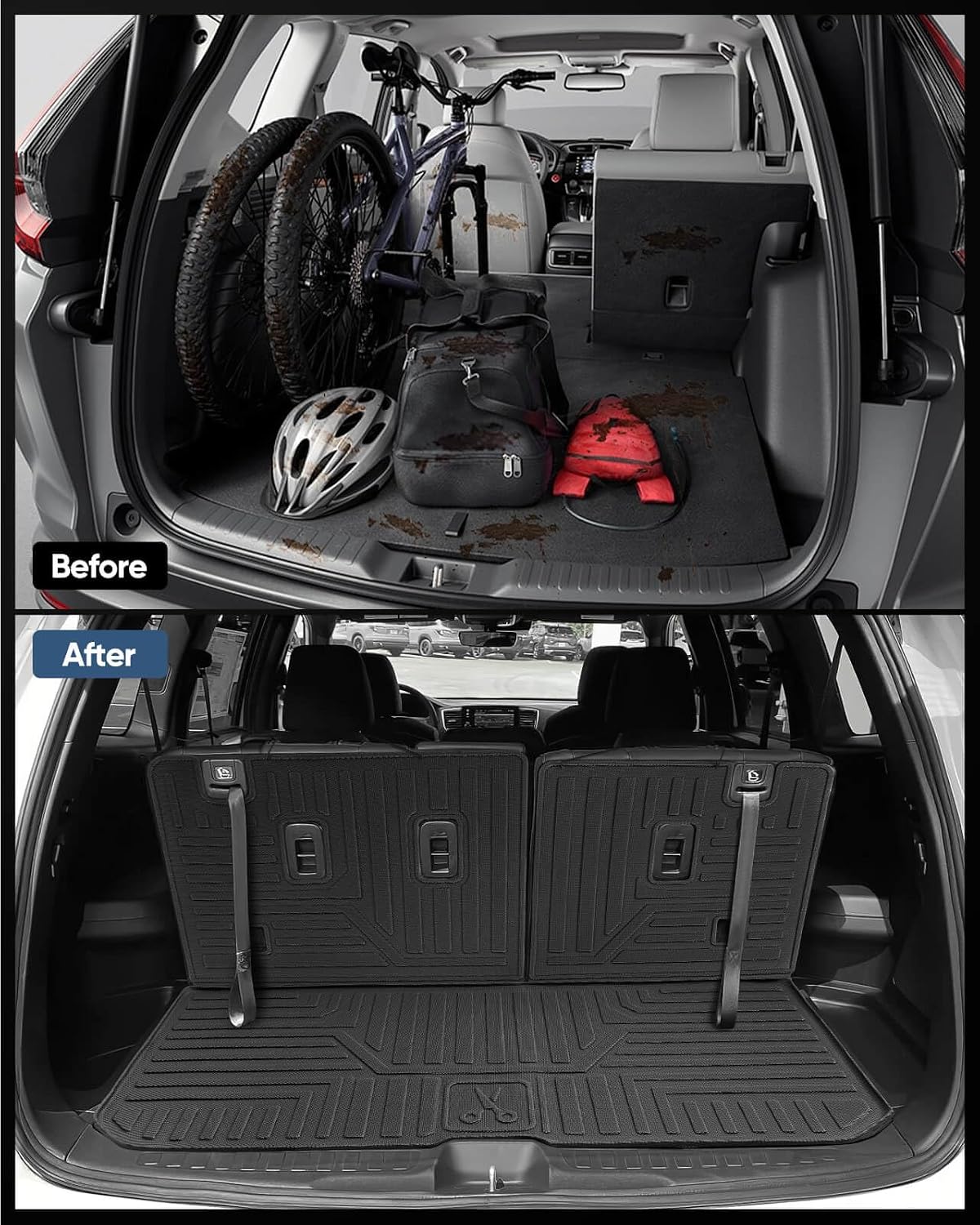 Car Floor Mats for Honda Pilot 2016-2022 8 Seats (No Elite Models), Accessories for Honda Pilot 2016-2022, All Weather Black Rubber Liners for Cars, Custom Fit Trunk Mat Back Seat Cover, 4PCS