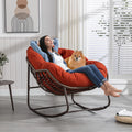 Deolme Large Papasan Rocking Chair with Cushion, Oversized Comfy Reading Chair Lounging Indoor Outdoor Rocker for Front Porch Backyard Bedroom Living Room Egg Chair Rattan (Orange)