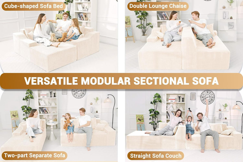 HABUTWAY 101'' Modular Sectional Sofa Cloud Couch with Deep Seat, Modern L-Shaped Convertible Couches Upholstered Couch with Chaise for Living Room Bedroom(Beige, Left-Facing Chaise)