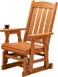 VINGLI Wooden Patio Glider, Heavy Duty 600 LBS Outdoor Glider with Cup Holders, Single Wooden Glider Bench with High Backrest for Garden, Yard, Patio, Teak