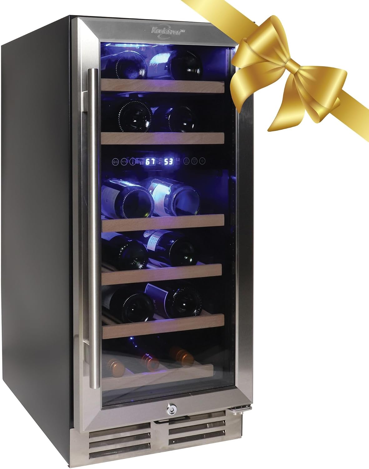 Koolatron 28 Bottle Wine Fridge Dual Zone Built-In Wine Cooler with Glass Door Front Vent Beverage Can Bar Compressor Refrigerator Red White Wine Champagne 15-Inch 3.5 cu ft (Silver Black 100 L)