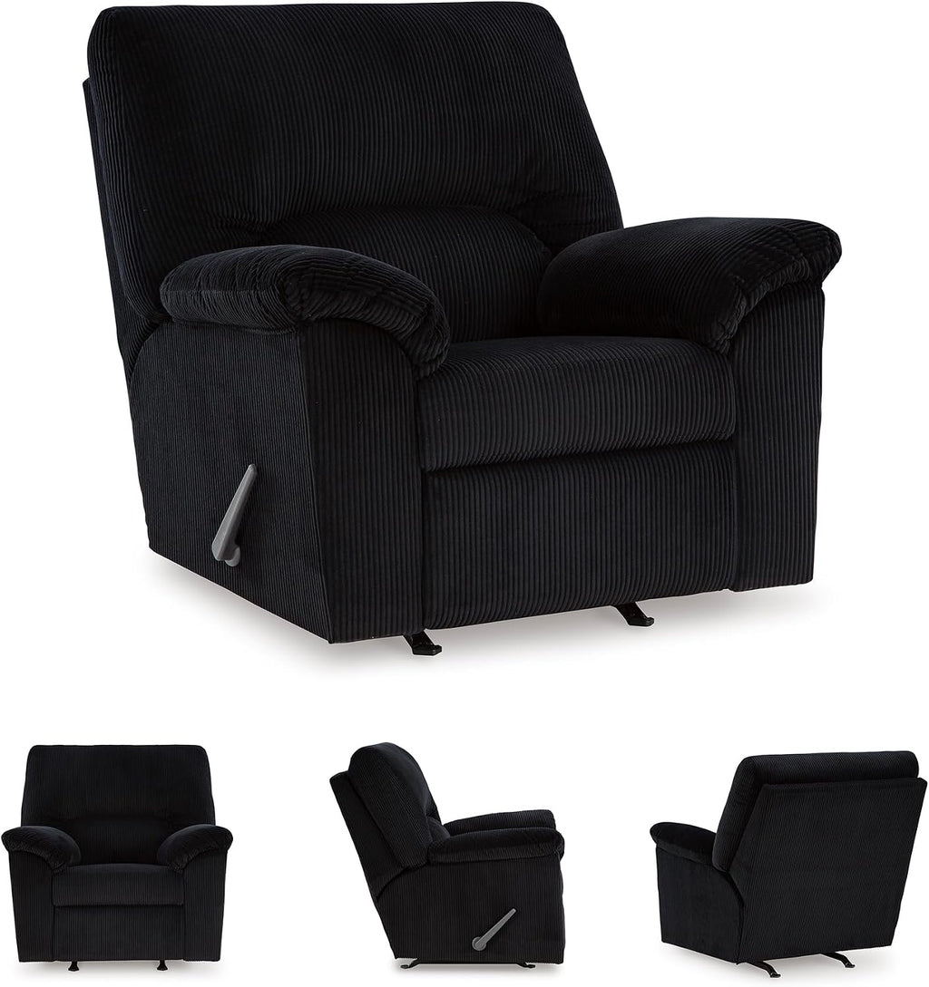 Signature Design by Ashley SimpleJoy Casual Manual Rocker Recliner with Pillow-Top Arms, Black