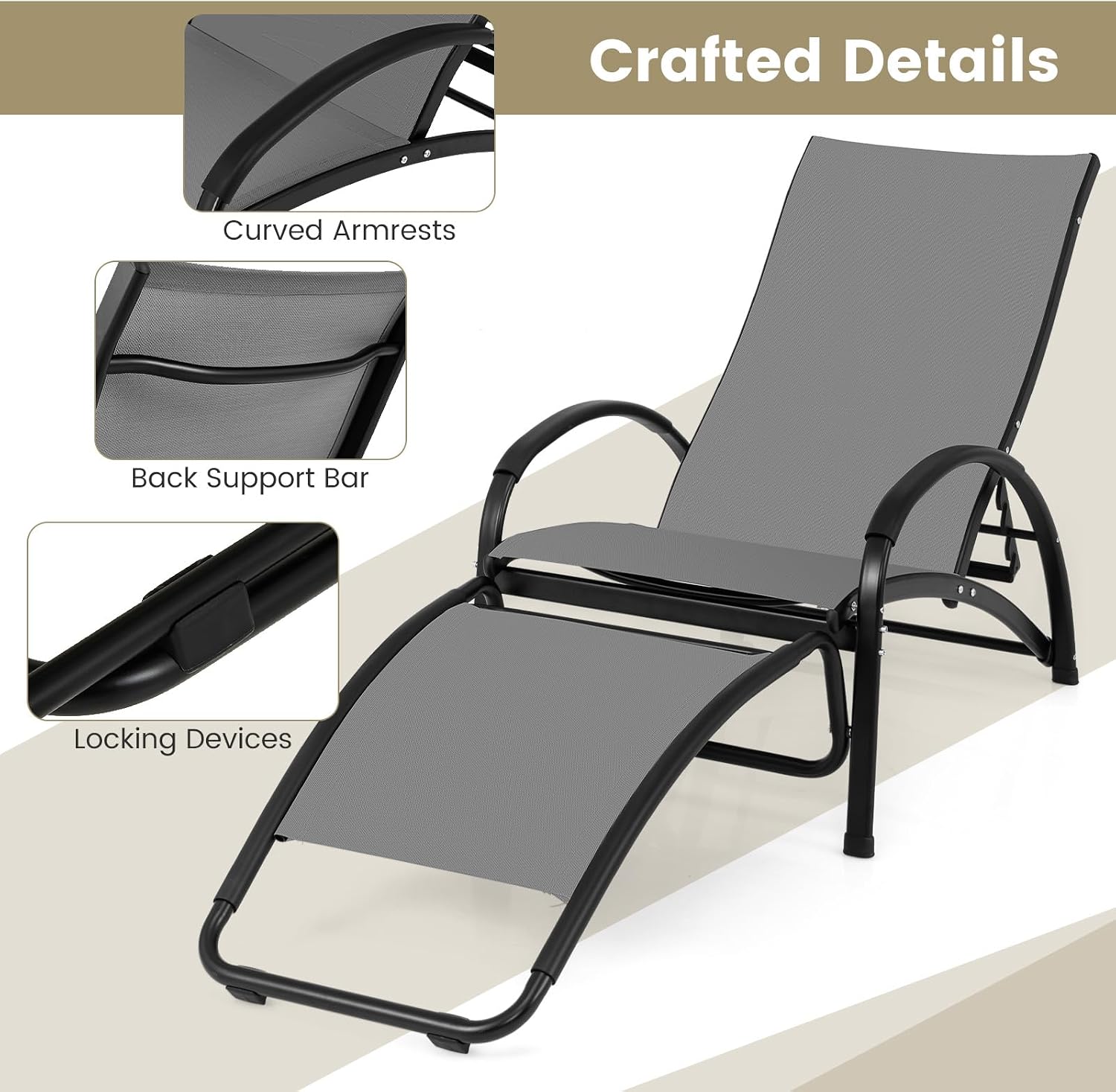 Tangkula Outdoor Rocking Chair Set of 2, 2-in-1 Convertible Lounge Chair with 4-Level Adjustable Backrest, Heavy-Duty Aluminum Frame, Patio Sun Lounger Rocker for Porch, Poolside, Backyard, Garden