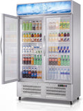 GAOMON Commercial Merchandiser Refrigerator - 25.3 Cu Ft Beverage Cooler with Glass Doors, LED Lightbox & Universal Casters for Convenience Stores, Bars, White