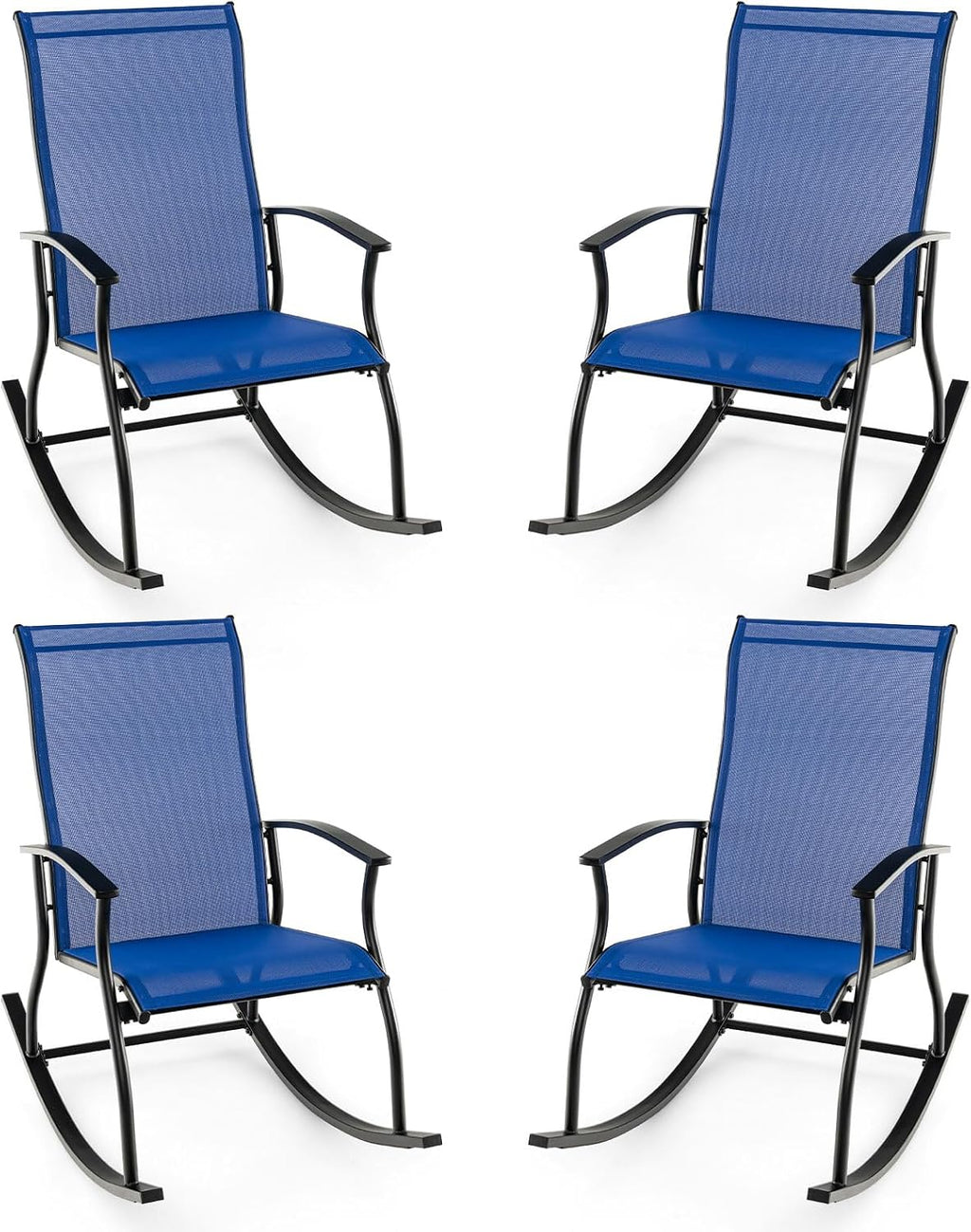 Tangkula Patio Rocking Chairs Set of 4, Outdoor Rocking Chair with Smooth & Safe Rocking Motion, Ergonomic Backrest, Breathable Fabric, All-Weather Outdoor Rocker for Backyard, Poolside (2, Navy)